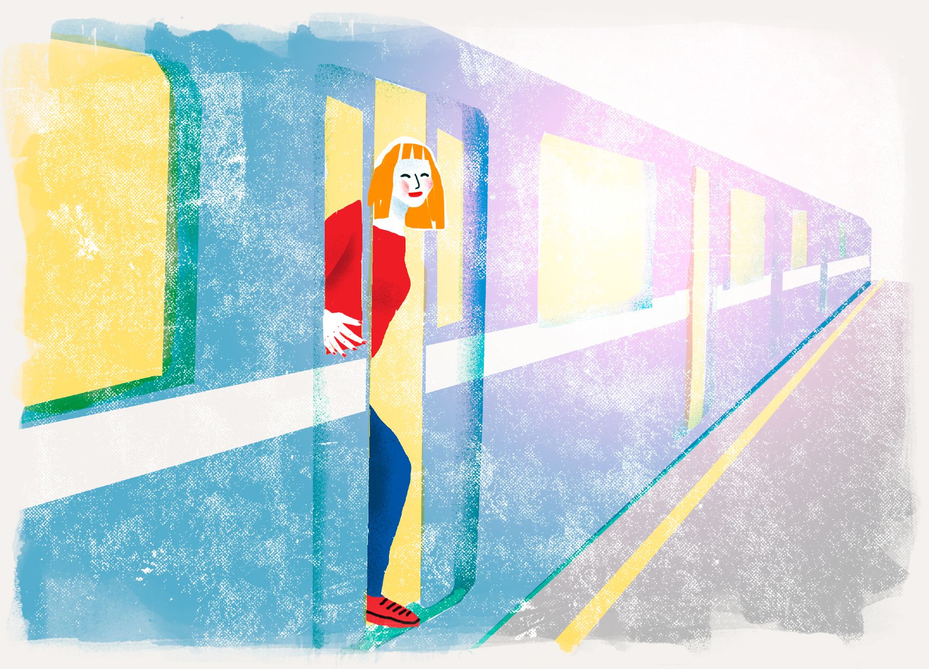 Девушка в метро рисунок