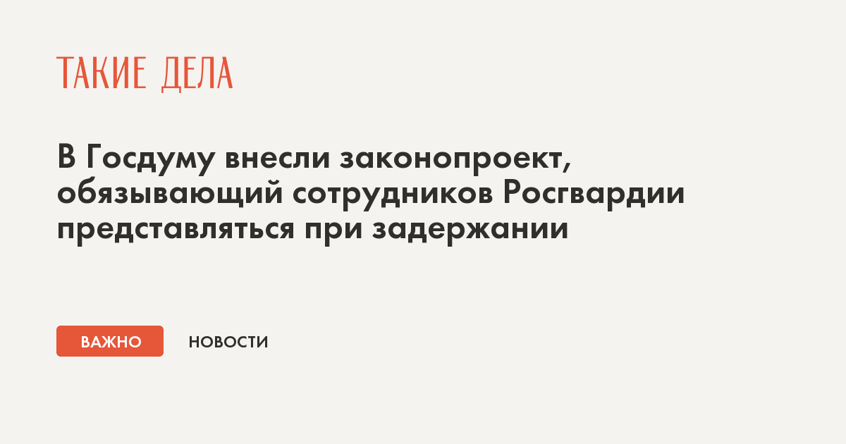 В Госдуму внесли законопроект, обязывающий сотрудников Росгвардии представляться при задержании